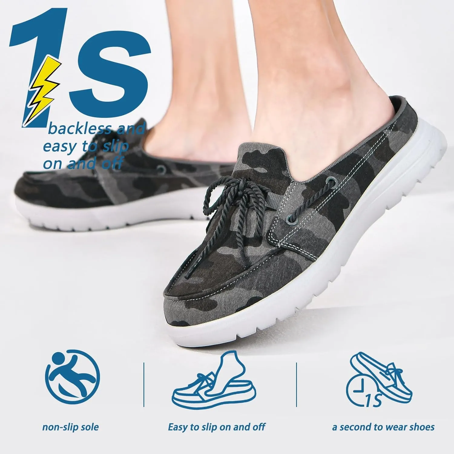 Buyrew Mules for Women Slip on Shoes Comfortable Knit Canvas Walking Flats with Arch Support Breathable Clogs House Slippers