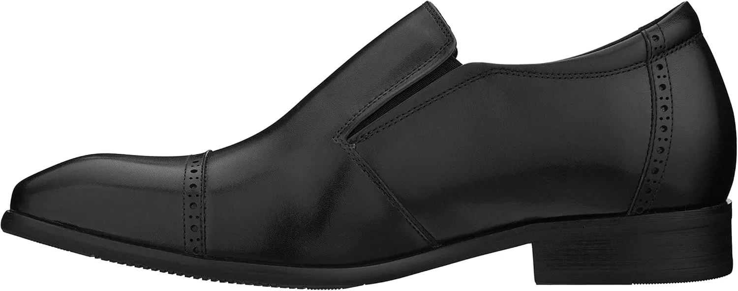 CALTO Men's Invisible Height Increasing Elevator Shoes - Black Leather Slip-on Formal Dress Loafers- 2.4 Inches Taller - Y6115 - Size 8 D(M) US