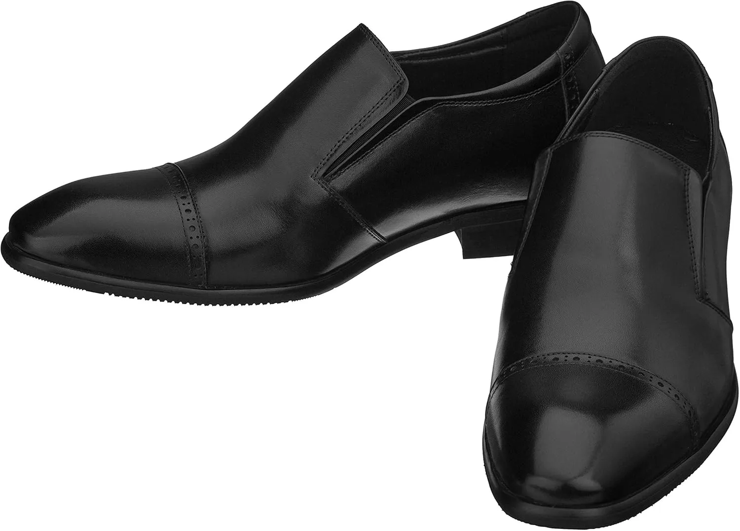 CALTO Men's Invisible Height Increasing Elevator Shoes - Black Leather Slip-on Formal Dress Loafers- 2.4 Inches Taller - Y6115 - Size 8 D(M) US