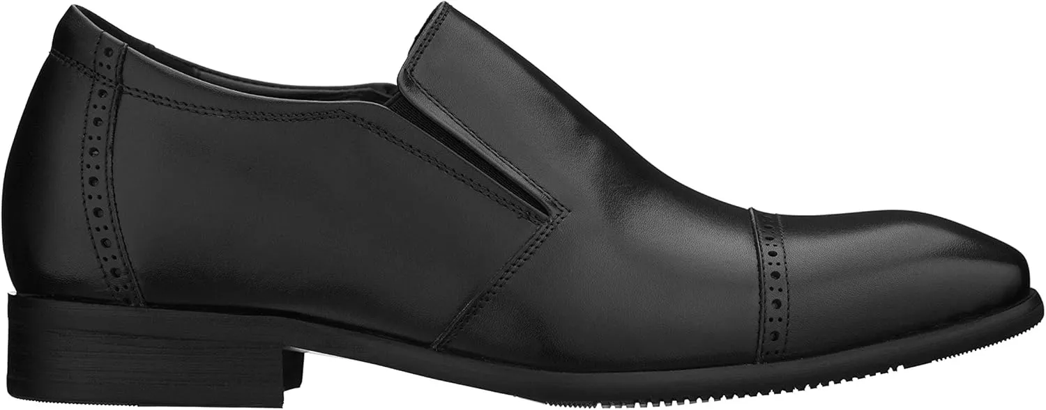 CALTO Men's Invisible Height Increasing Elevator Shoes - Black Leather Slip-on Formal Dress Loafers- 2.4 Inches Taller - Y6115 - Size 8 D(M) US
