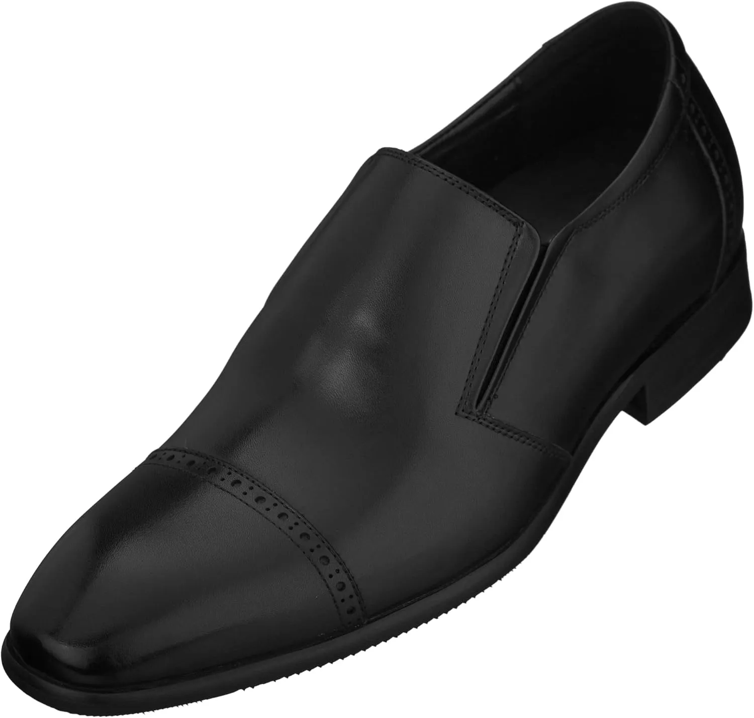 CALTO Men's Invisible Height Increasing Elevator Shoes - Black Leather Slip-on Formal Dress Loafers- 2.4 Inches Taller - Y6115 - Size 8 D(M) US