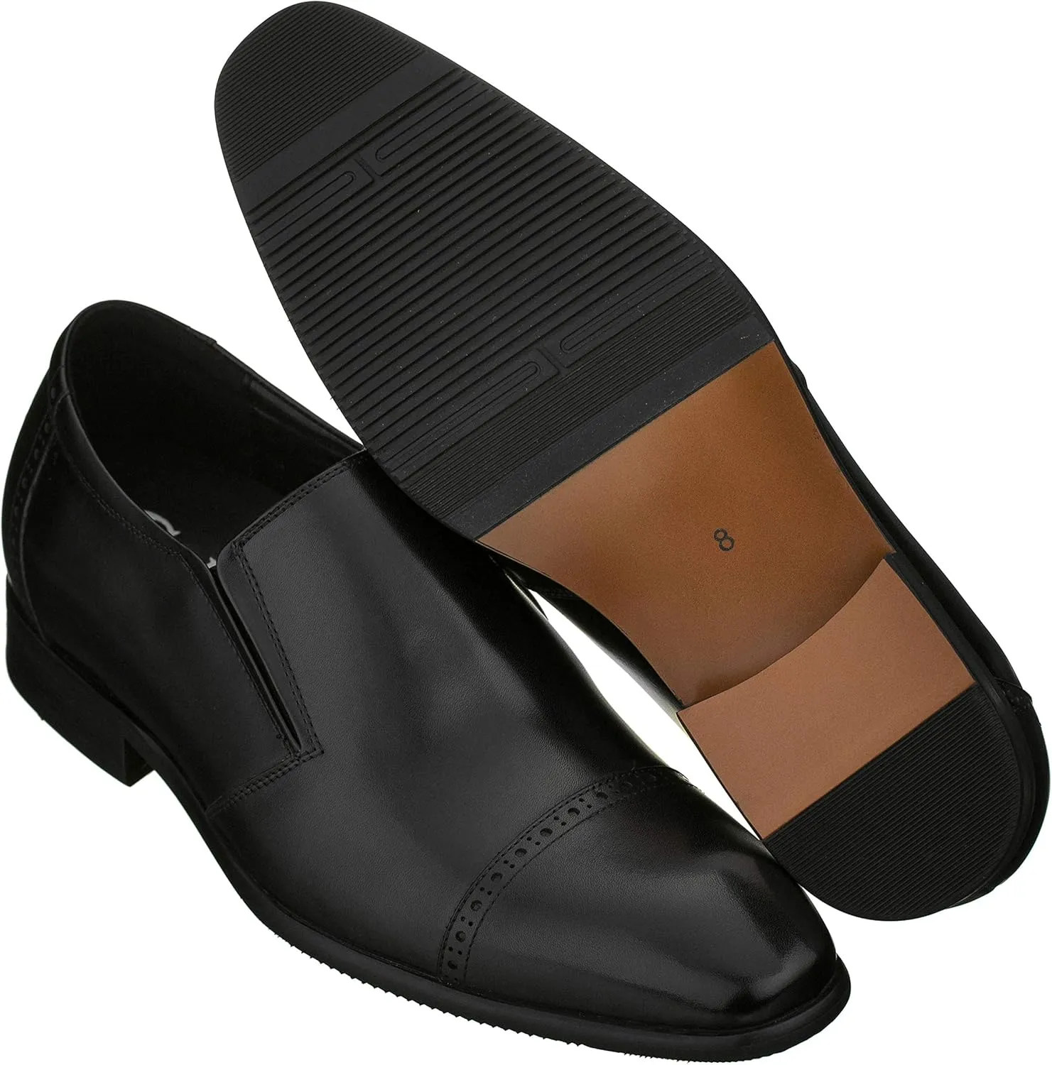 CALTO Men's Invisible Height Increasing Elevator Shoes - Black Leather Slip-on Formal Dress Loafers- 2.4 Inches Taller - Y6115 - Size 8 D(M) US