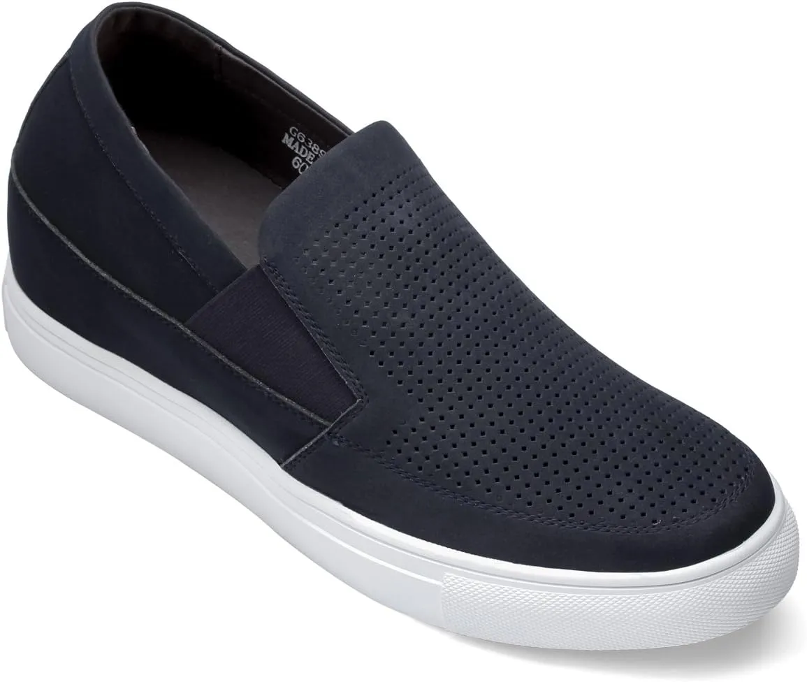 CALTO Men's Invisible Height Increasing Elevator Shoes - Navy Blue Leather Slip-on Lightweight Casual Loafers - 3 Inches Taller - G63892 - Size 10 D(M) US
