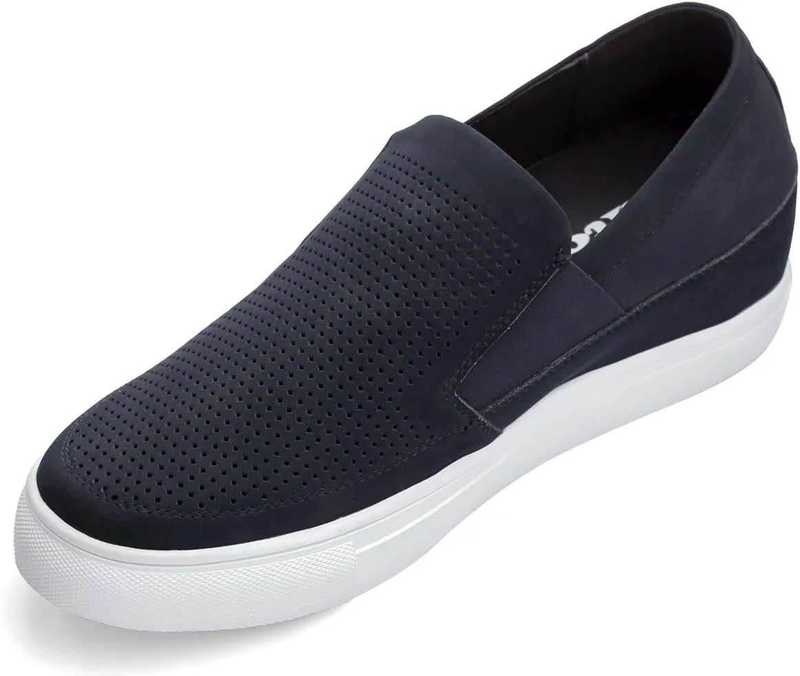 CALTO Men's Invisible Height Increasing Elevator Shoes - Navy Blue Leather Slip-on Lightweight Casual Loafers - 3 Inches Taller - G63892 - Size 10 D(M) US