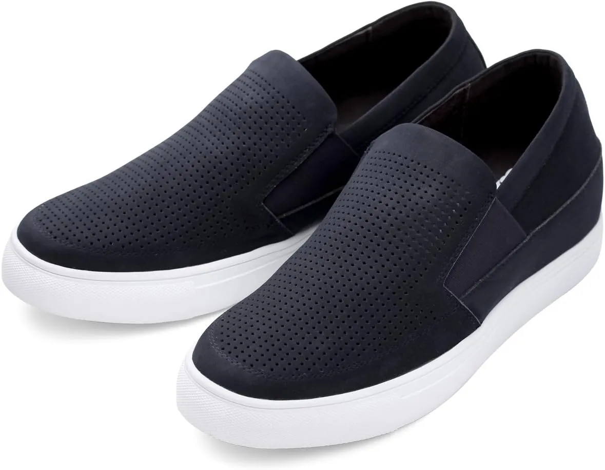 CALTO Men's Invisible Height Increasing Elevator Shoes - Navy Blue Leather Slip-on Lightweight Casual Loafers - 3 Inches Taller - G63892 - Size 10 D(M) US
