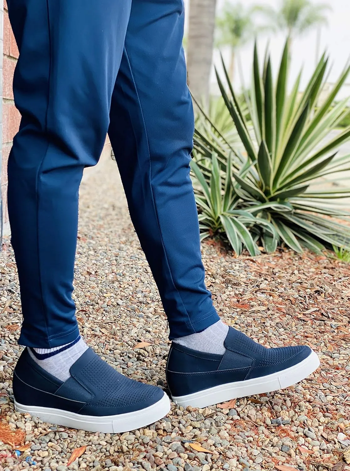 CALTO Men's Invisible Height Increasing Elevator Shoes - Navy Blue Leather Slip-on Lightweight Casual Loafers - 3 Inches Taller - G63892 - Size 10 D(M) US