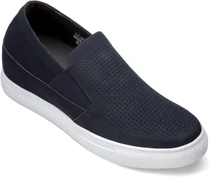 CALTO Men's Invisible Height Increasing Elevator Shoes - Navy Blue Leather Slip-on Lightweight Casual Loafers - 3 Inches Taller - G63892 - Size 10 D(M) US