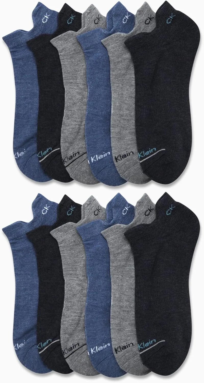 Calvin Klein Men's No Show Socks - 12 Pack Performance Cushion Tab Low Cut Socks for Sneakers Loafers Boat Shoes (Size: 7-12)