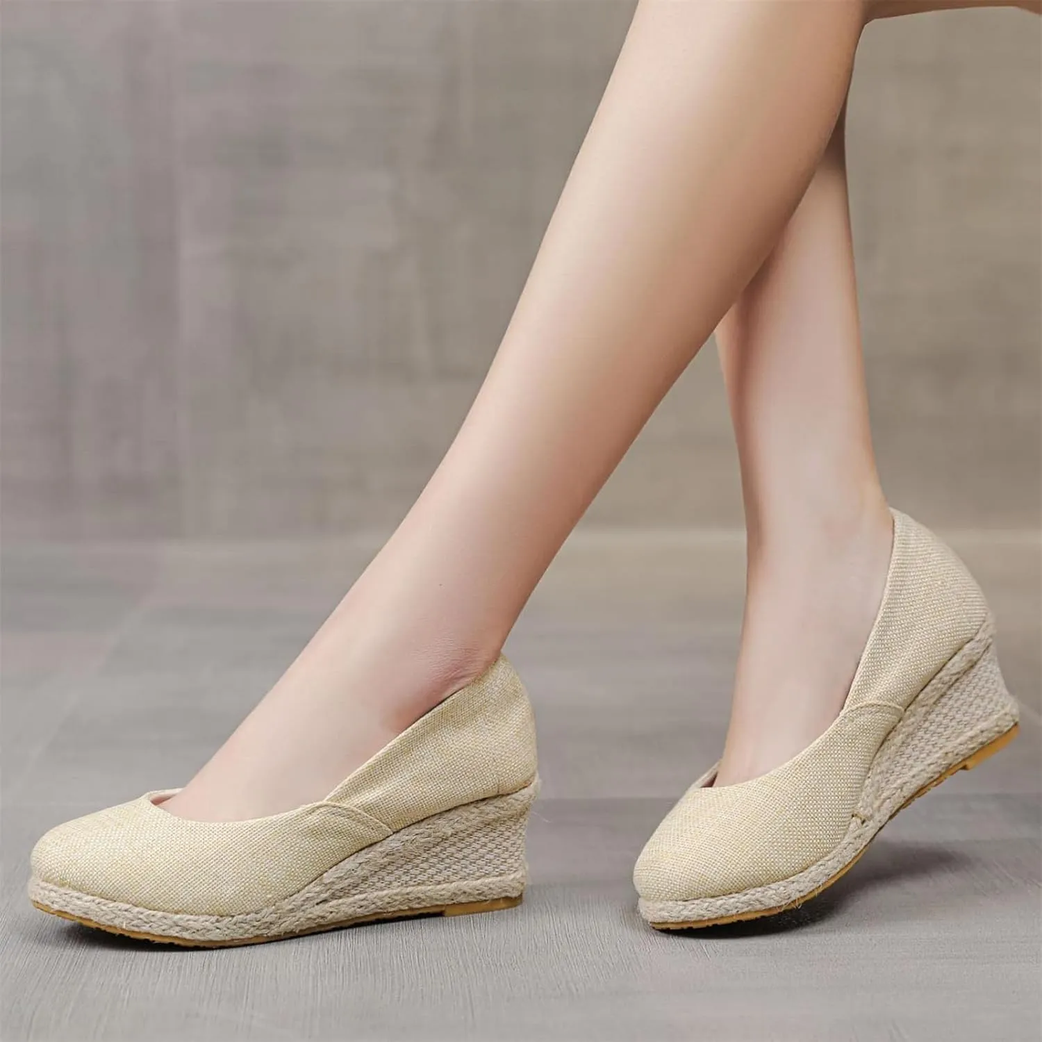 Canvas Espadrille Wedges Closed Toe, Thick Soled Sandals Casual Slip On Walking Shoes Comfortable Heels Wedge Woven Espadrilles Beach Vacation Shoes Trendy Summer Sandals for Women Ladies Outdoor Wear