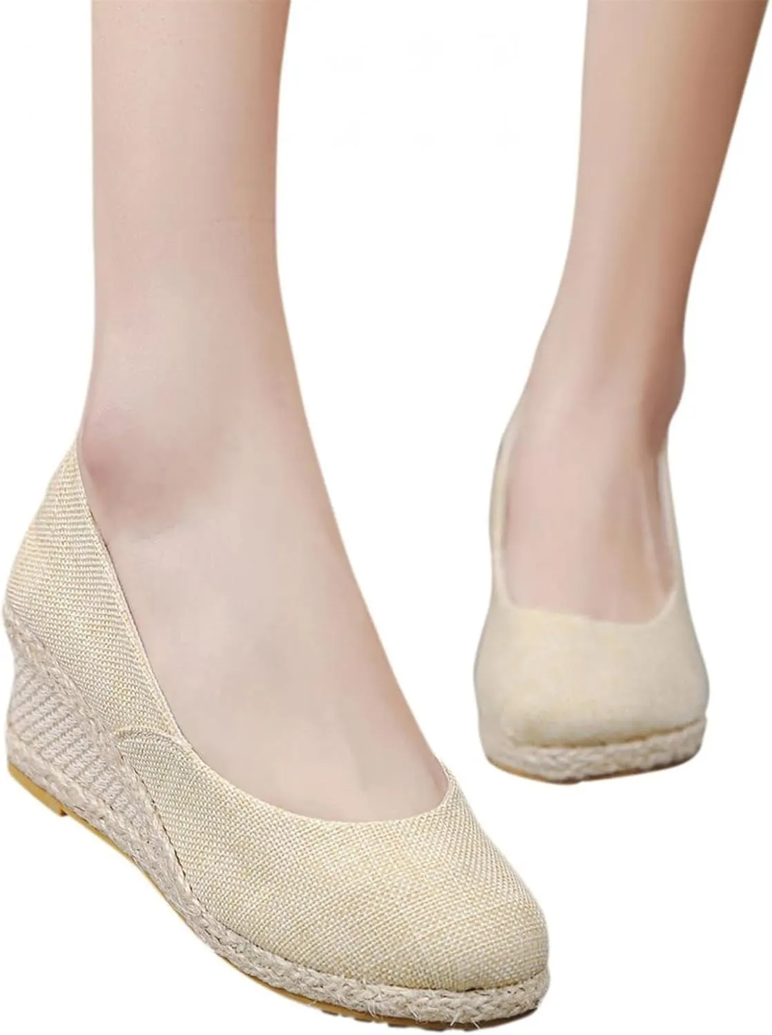 Canvas Espadrille Wedges Closed Toe, Thick Soled Sandals Casual Slip On Walking Shoes Comfortable Heels Wedge Woven Espadrilles Beach Vacation Shoes Trendy Summer Sandals for Women Ladies Outdoor Wear