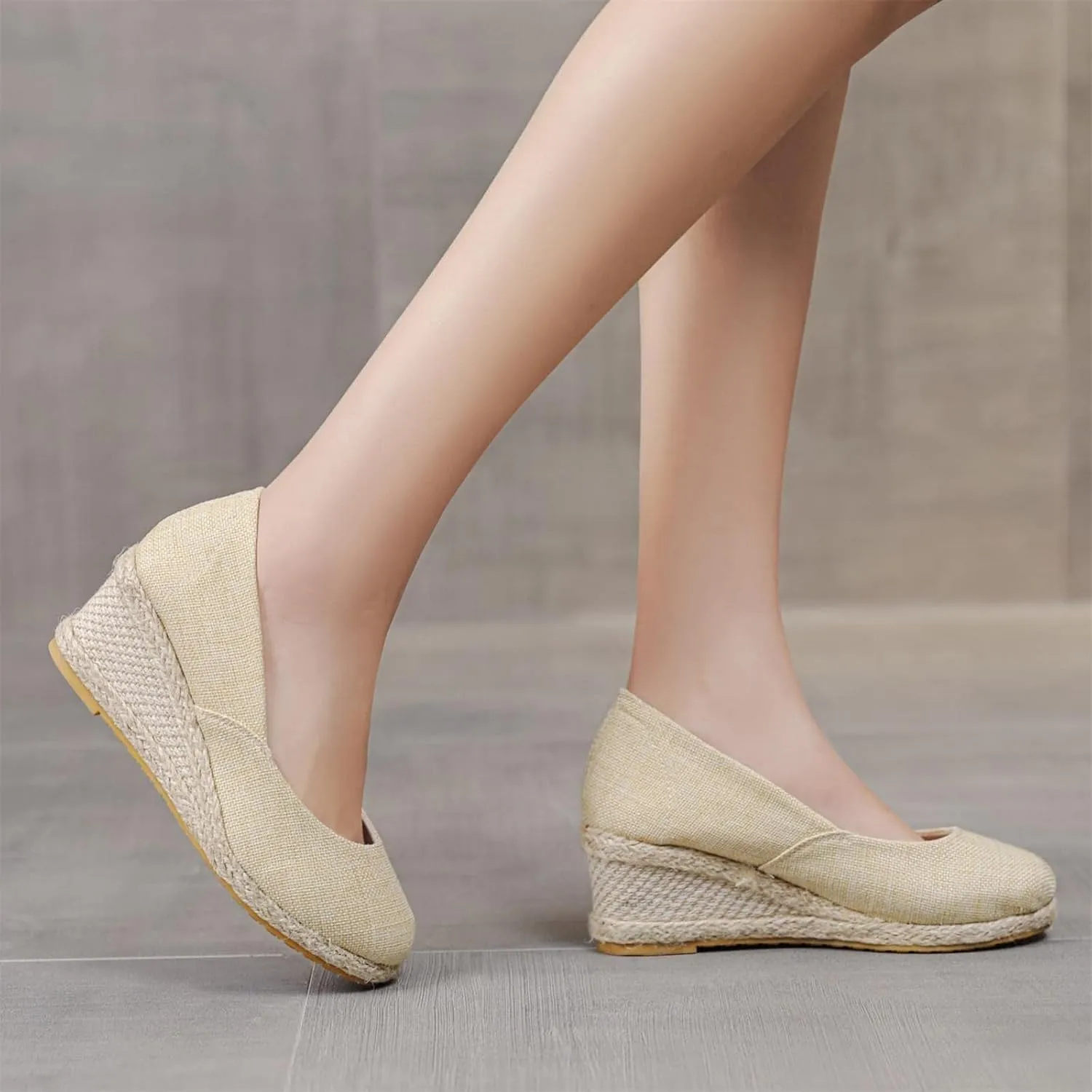 Canvas Espadrille Wedges Closed Toe, Thick Soled Sandals Casual Slip On Walking Shoes Comfortable Heels Wedge Woven Espadrilles Beach Vacation Shoes Trendy Summer Sandals for Women Ladies Outdoor Wear
