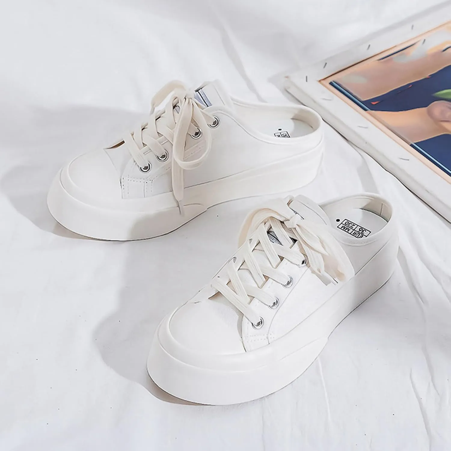 Canvas Mules for Women Backless Sneakers Slip on Comfortable Casual Shoes