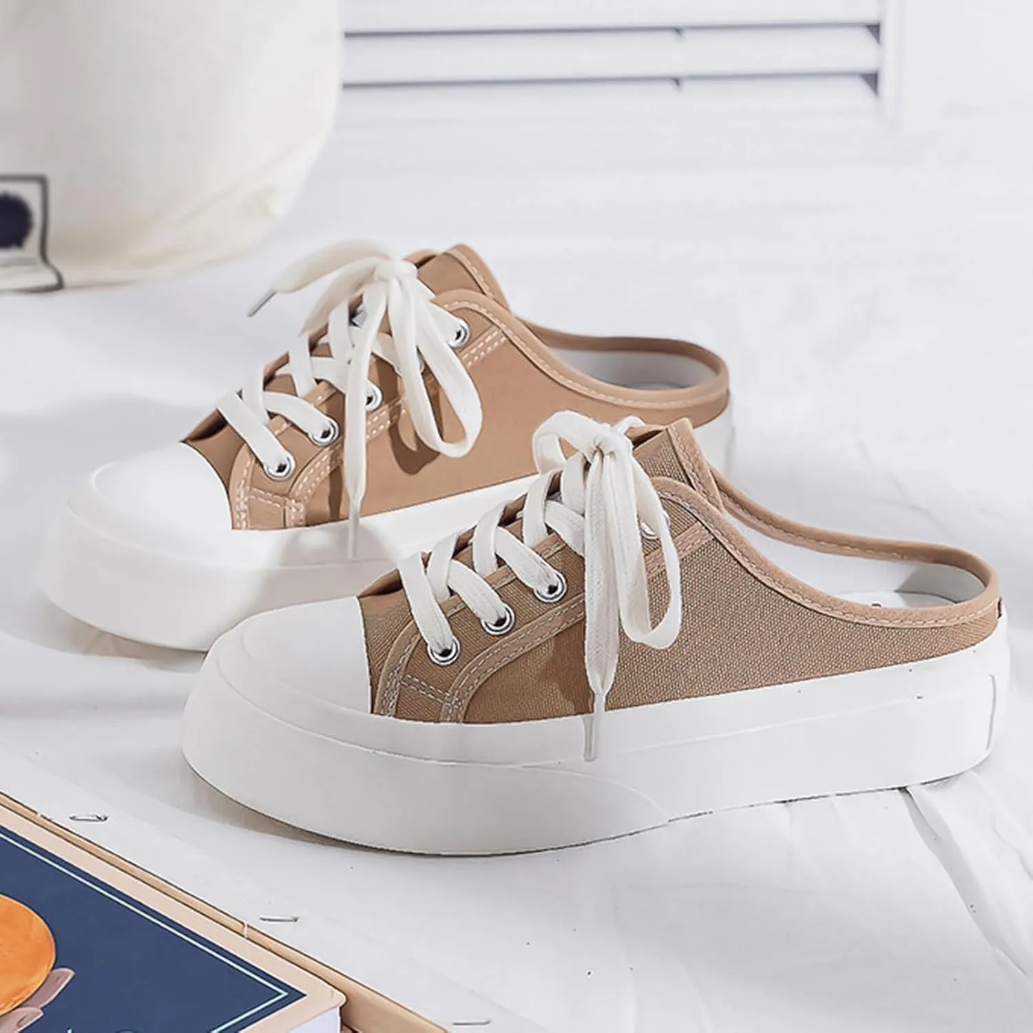 Canvas Mules for Women Backless Sneakers Slip on Comfortable Casual Shoes