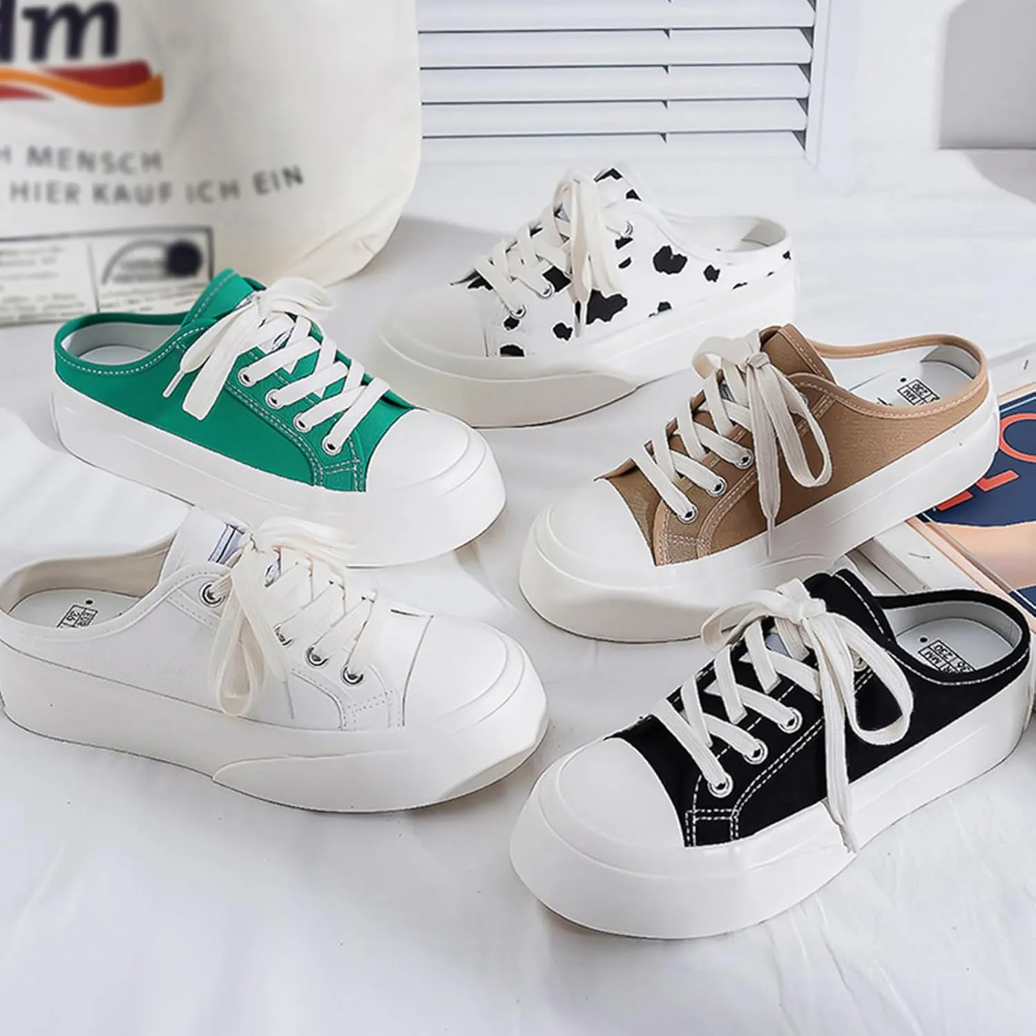 Canvas Mules for Women Backless Sneakers Slip on Comfortable Casual Shoes