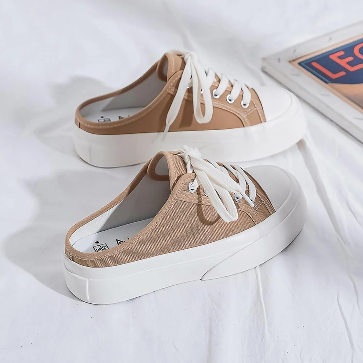 Canvas Mules for Women Backless Sneakers Slip on Comfortable Casual Shoes