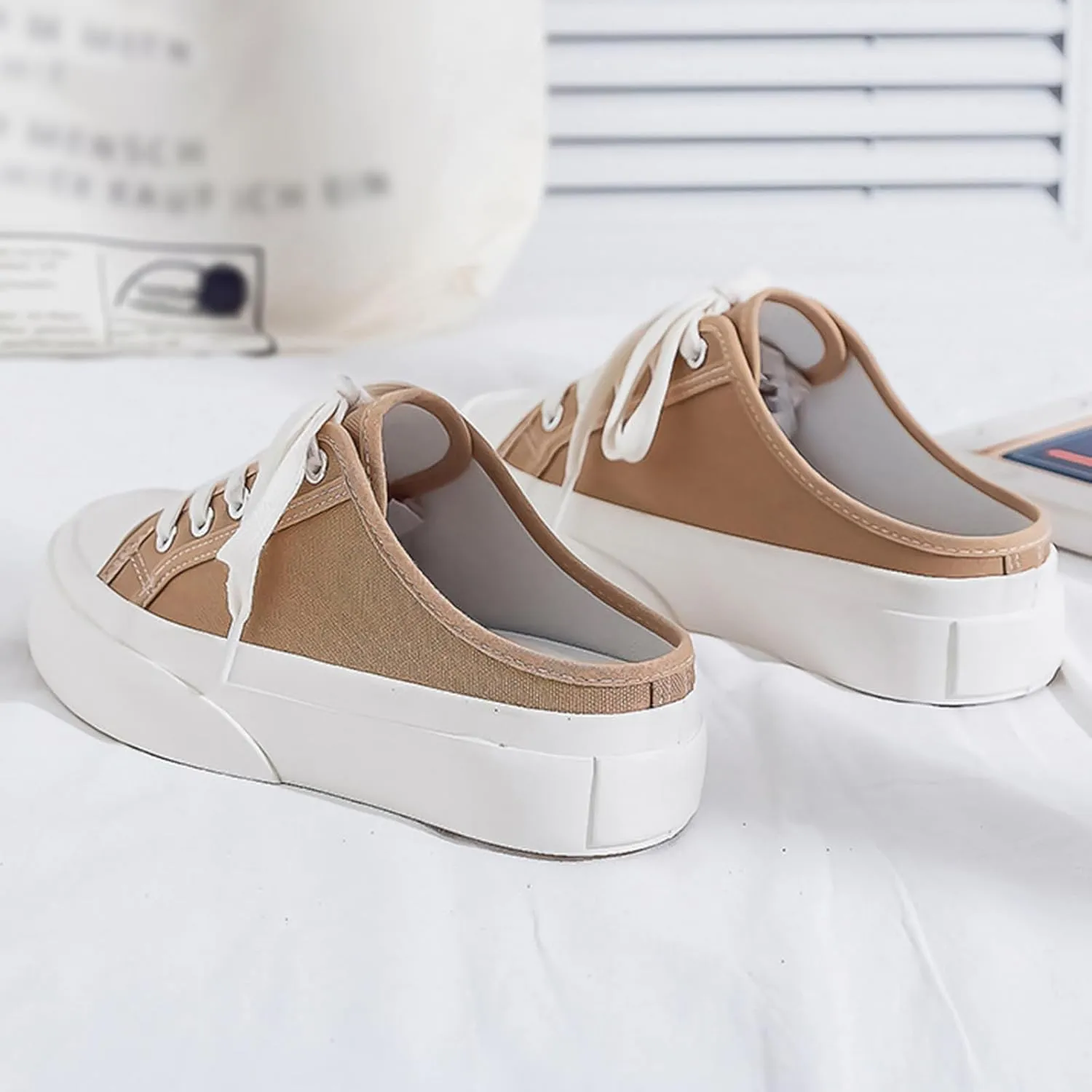 Canvas Mules for Women Backless Sneakers Slip on Comfortable Casual Shoes