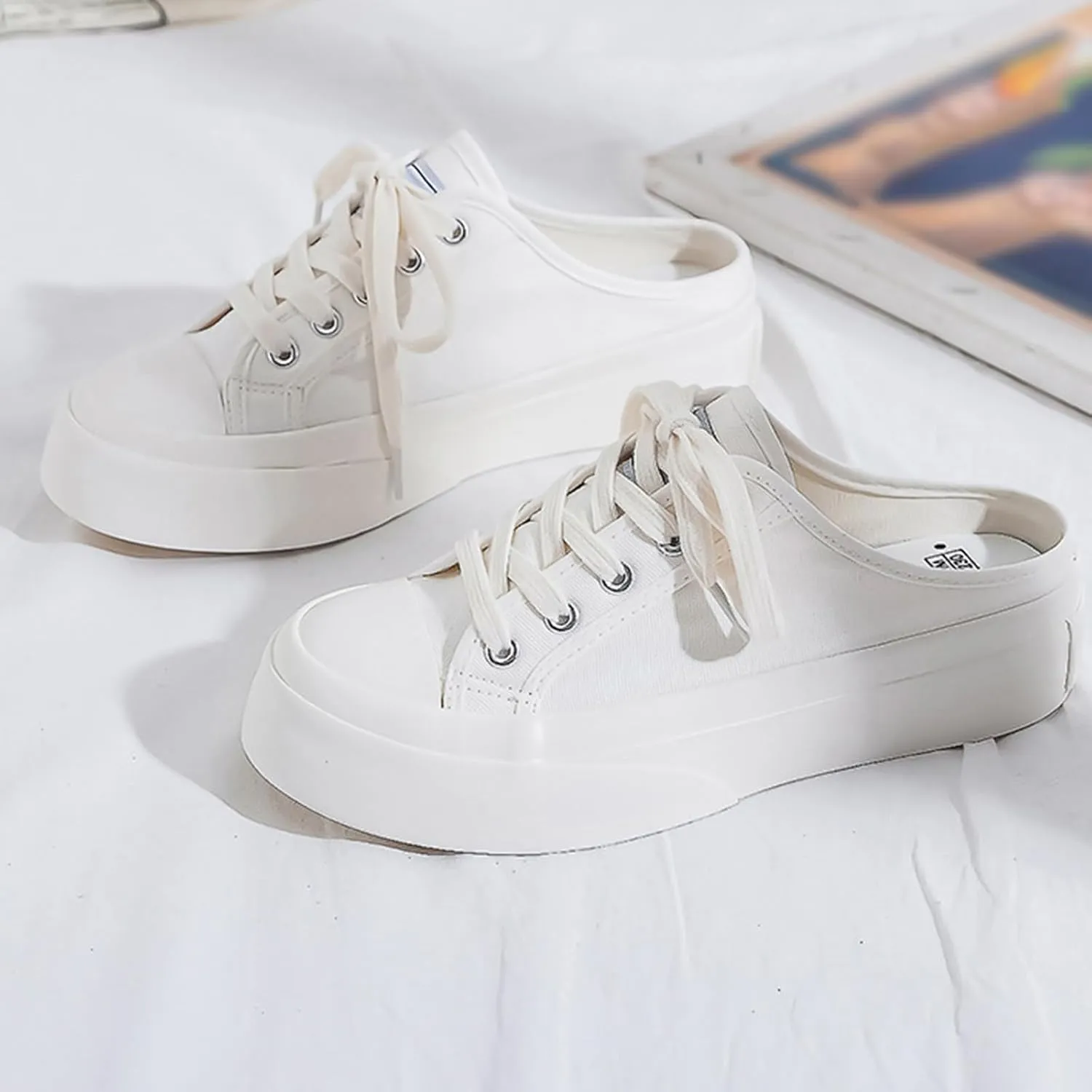 Canvas Mules for Women Backless Sneakers Slip on Comfortable Casual Shoes