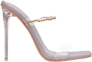 Cape Robbin Womens Square toe high heel Clear Slip on sandals