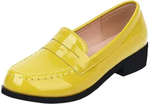Caradise Women's Patent Leather Loafers Block Heel Slip On Casual Shoes