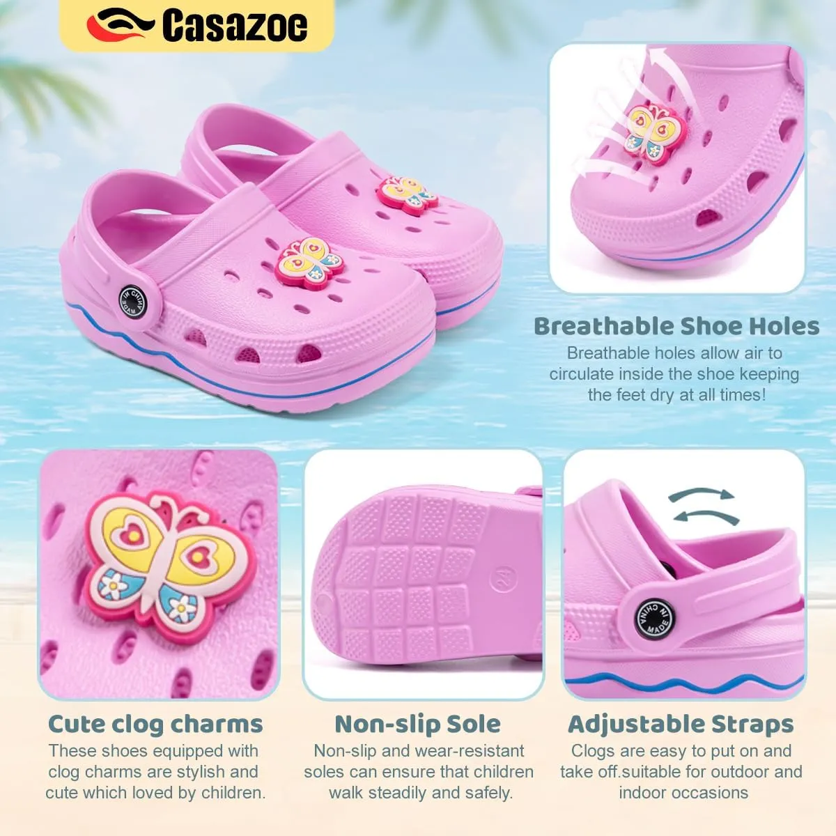 Casazoe Toddler Cute Garden Clogs Boys Girls Slip On Shoes Summer Lightweight Outdoor Slides Sandals Infant Children Beach Pool Shoes