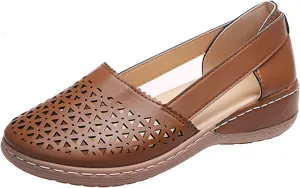 Casual Closed Toe Sandals Women Low Wedge Hollow Out Shoes Dressy Sandals for Office Comfort Wear Orthowear Shoes Lightweight, Breathable, Slip On, Casual for Summer Vacation Beach Walking Shoe