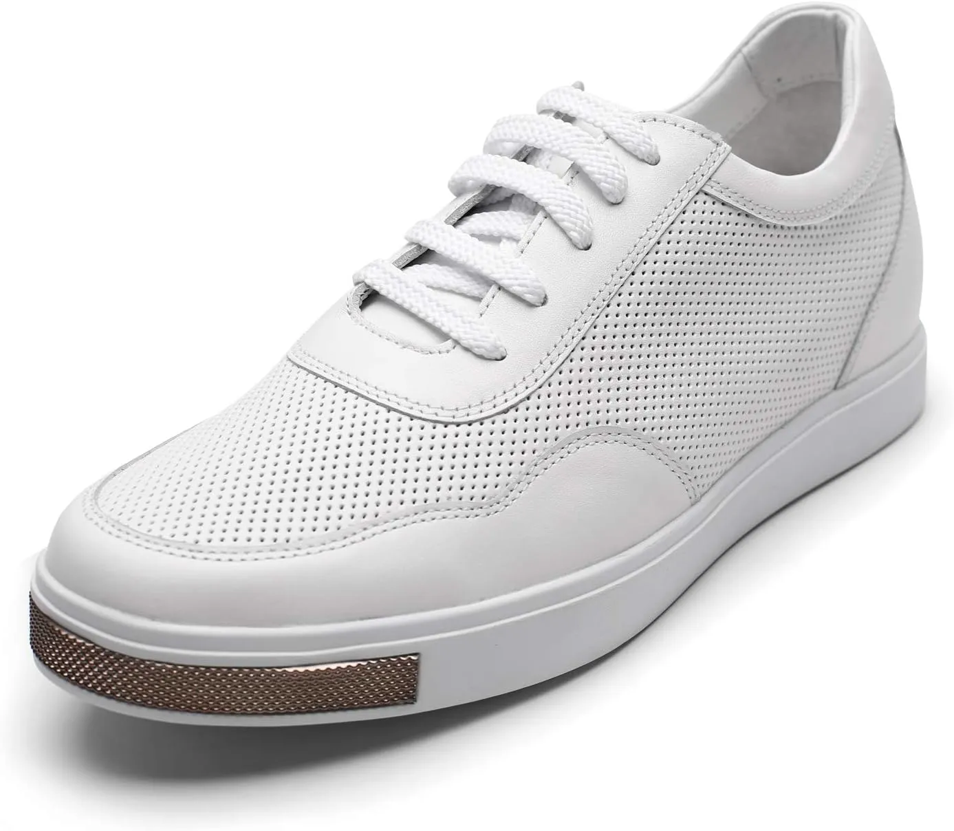 CHAMARIPA Men's Invisible Height Increasing Elevator Sneakers Shoes,Fashion Sneakers Shoes Make You Taller 2.36 Inches /6 CM,Cowhide Leather, White, H71C26K173D, Size 7.5.