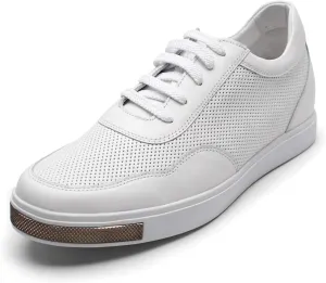 CHAMARIPA Men's Invisible Height Increasing Elevator Sneakers Shoes,Fashion Sneakers Shoes Make You Taller 2.36 Inches /6 CM,Cowhide Leather, White, H71C26K173D, Size 7.5.