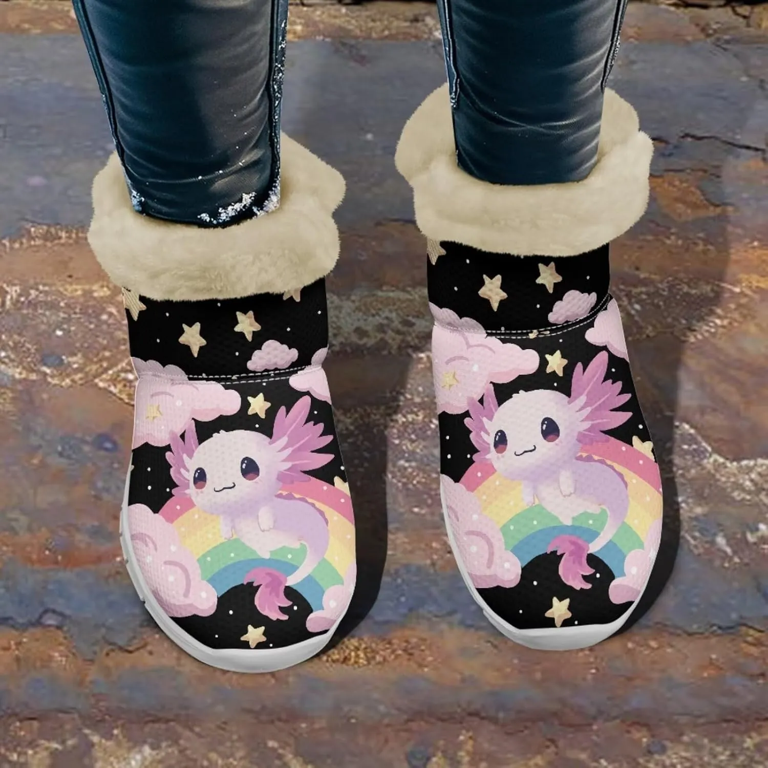chaqlin Axolotl Snow Boots Winter Ankle Warm Boots Non Slip Sole for Women Wide Casual Outdoor Work Boots Soft Flannel Plush Lightweight Flat Heels Boots