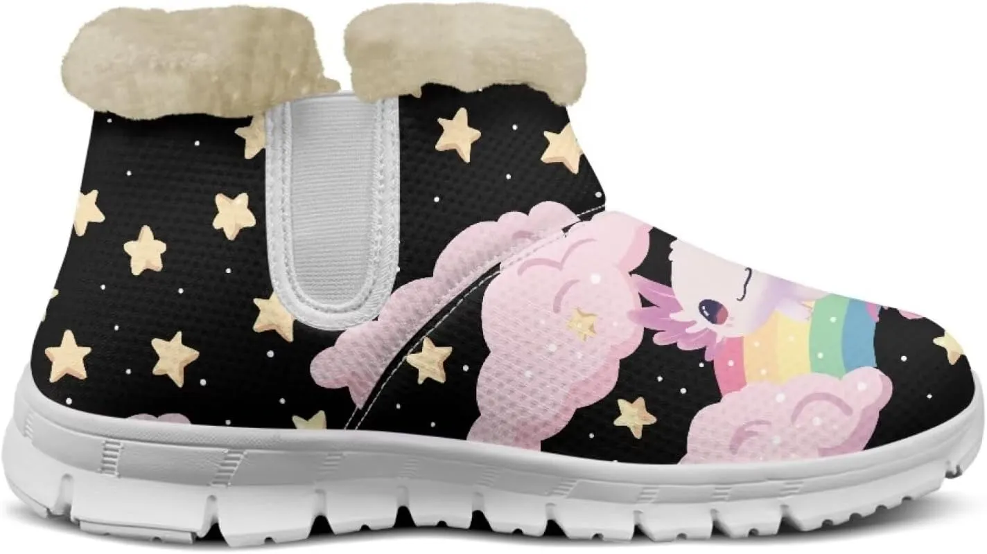chaqlin Axolotl Snow Boots Winter Ankle Warm Boots Non Slip Sole for Women Wide Casual Outdoor Work Boots Soft Flannel Plush Lightweight Flat Heels Boots