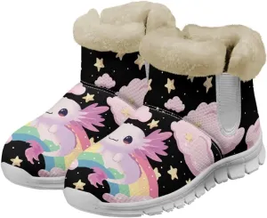 chaqlin Axolotl Snow Boots Winter Ankle Warm Boots Non Slip Sole for Women Wide Casual Outdoor Work Boots Soft Flannel Plush Lightweight Flat Heels Boots