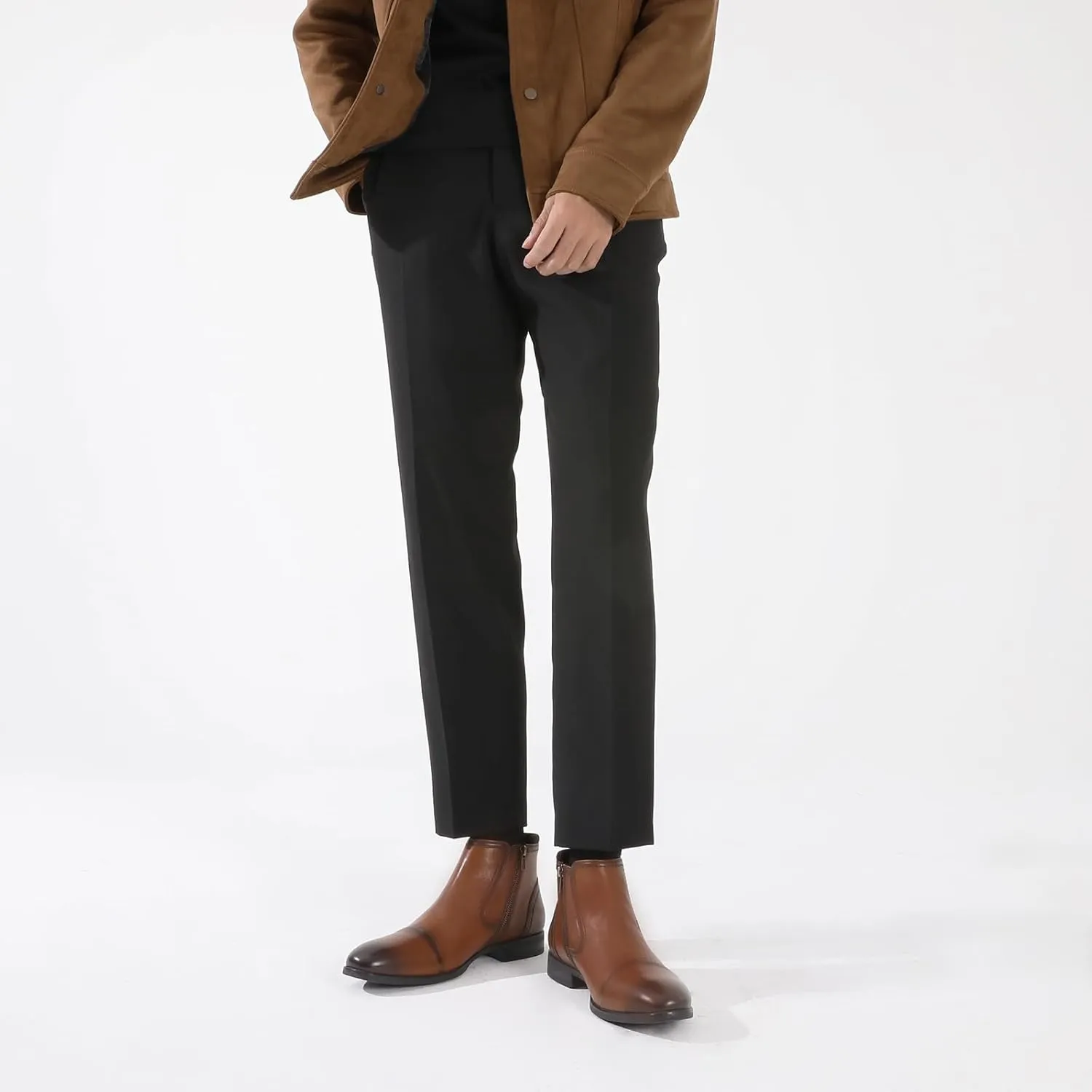 Chelsea Boots Men Dress Boots with Zipper Casual Men's Leather Chelsea Ankle Boots