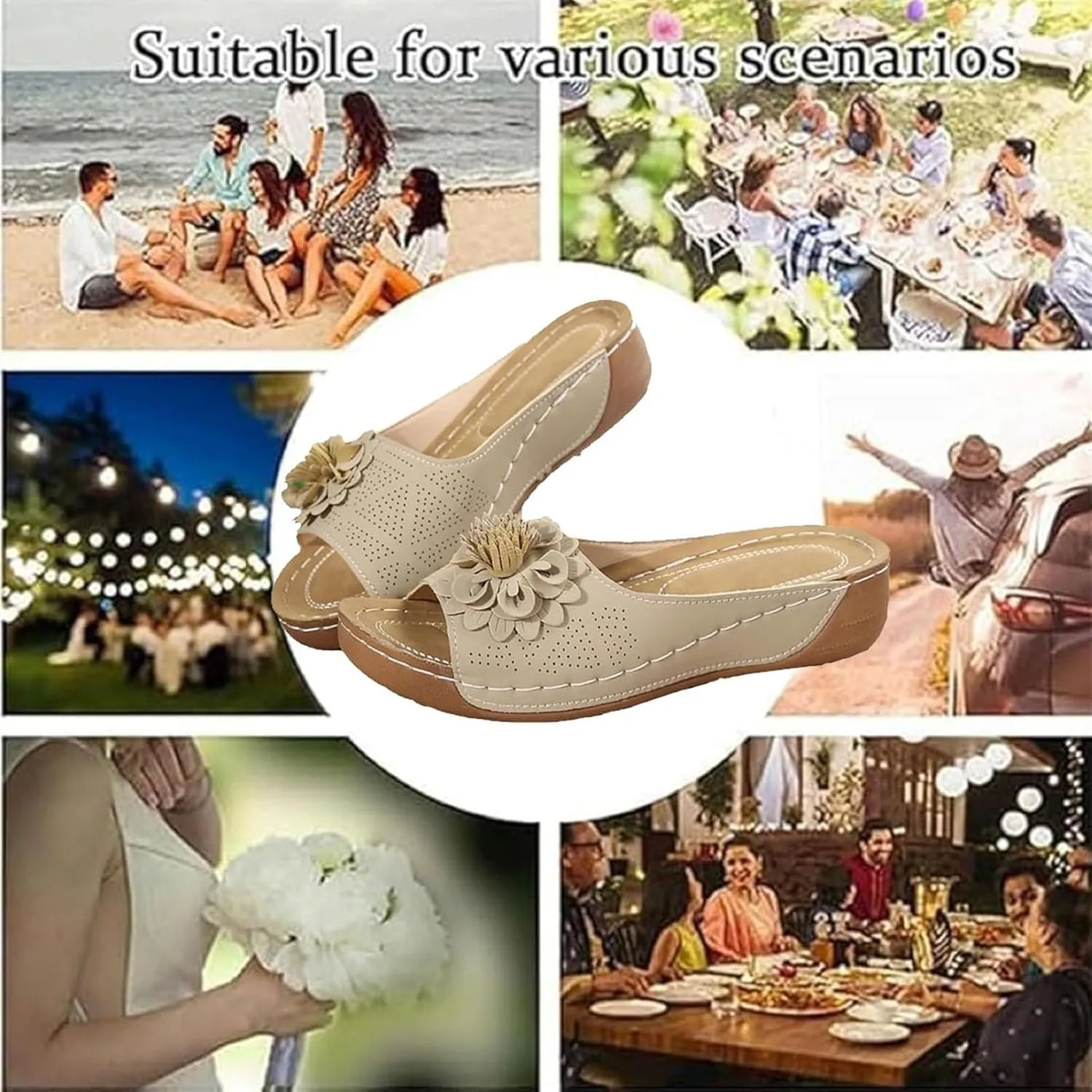 Chic Floral Embellished Comfort Sandals for Women, Women Summer Mesh Breathable Open Toe Slip On Slides