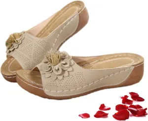 Chic Floral Embellished Comfort Sandals for Women, Women Summer Mesh Breathable Open Toe Slip On Slides