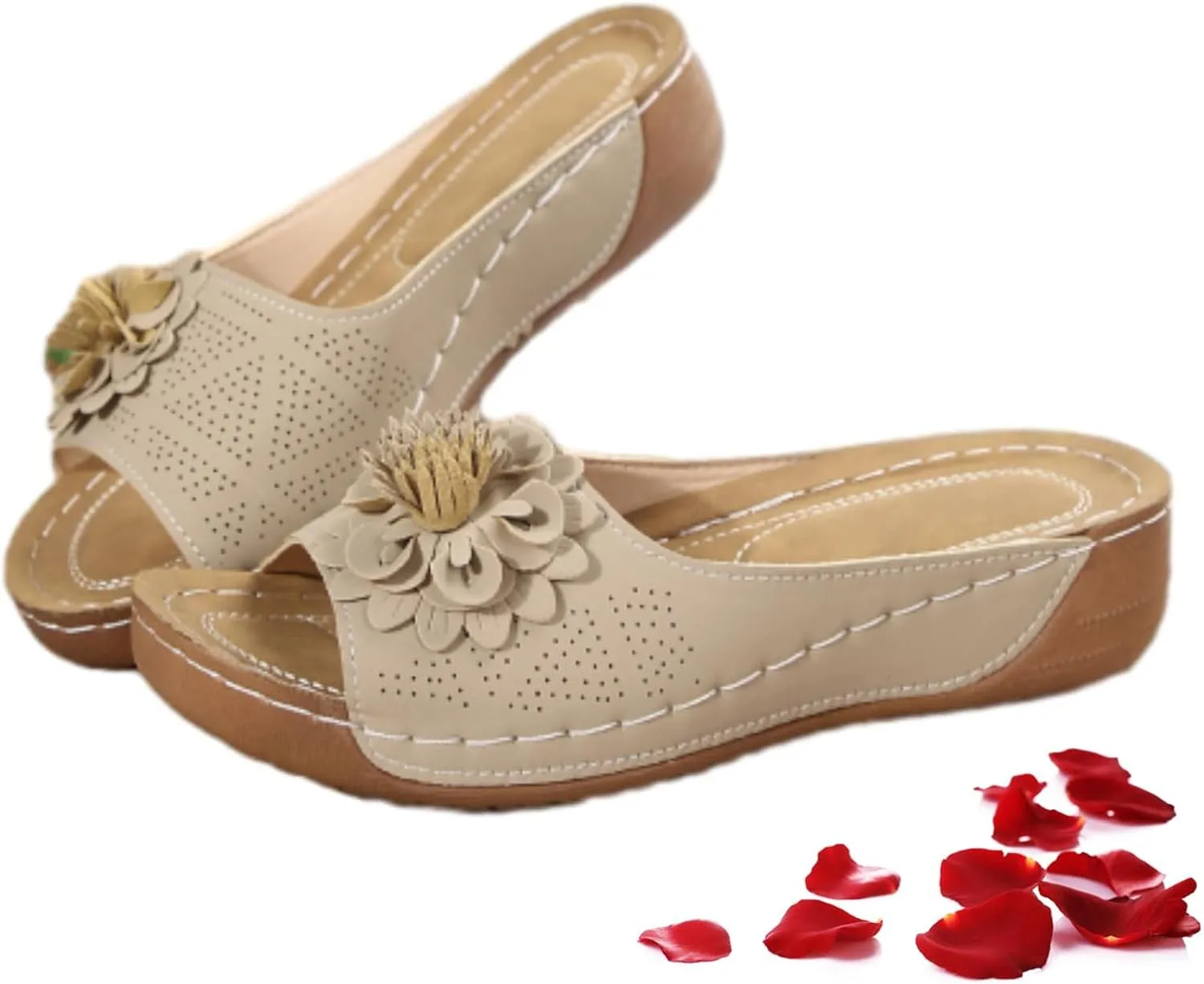 Chic Floral Embellished Comfort Sandals for Women, Women Summer Mesh Breathable Open Toe Slip On Slides