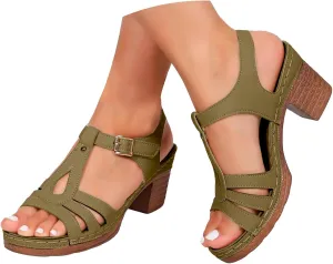 Chunky Heel Sandals for Women Platform Wedges Open Toe Wedges Heels Dressy Summer Comfortable Platform Sandals Ankle Strap High Heels Casual Wedding Party Sandal