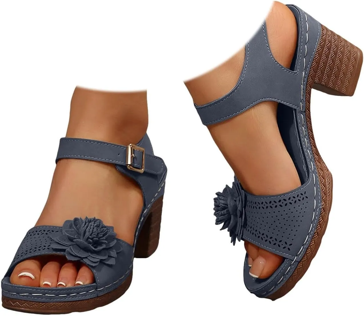 Chunky Heel Sandals for Women Platform Wedges Open Toe Wedges Heels Dressy Summer Comfortable Platform Sandals Ankle Strap Low Heels Casual Hollow Out Shoes Work Sandal for Women Office