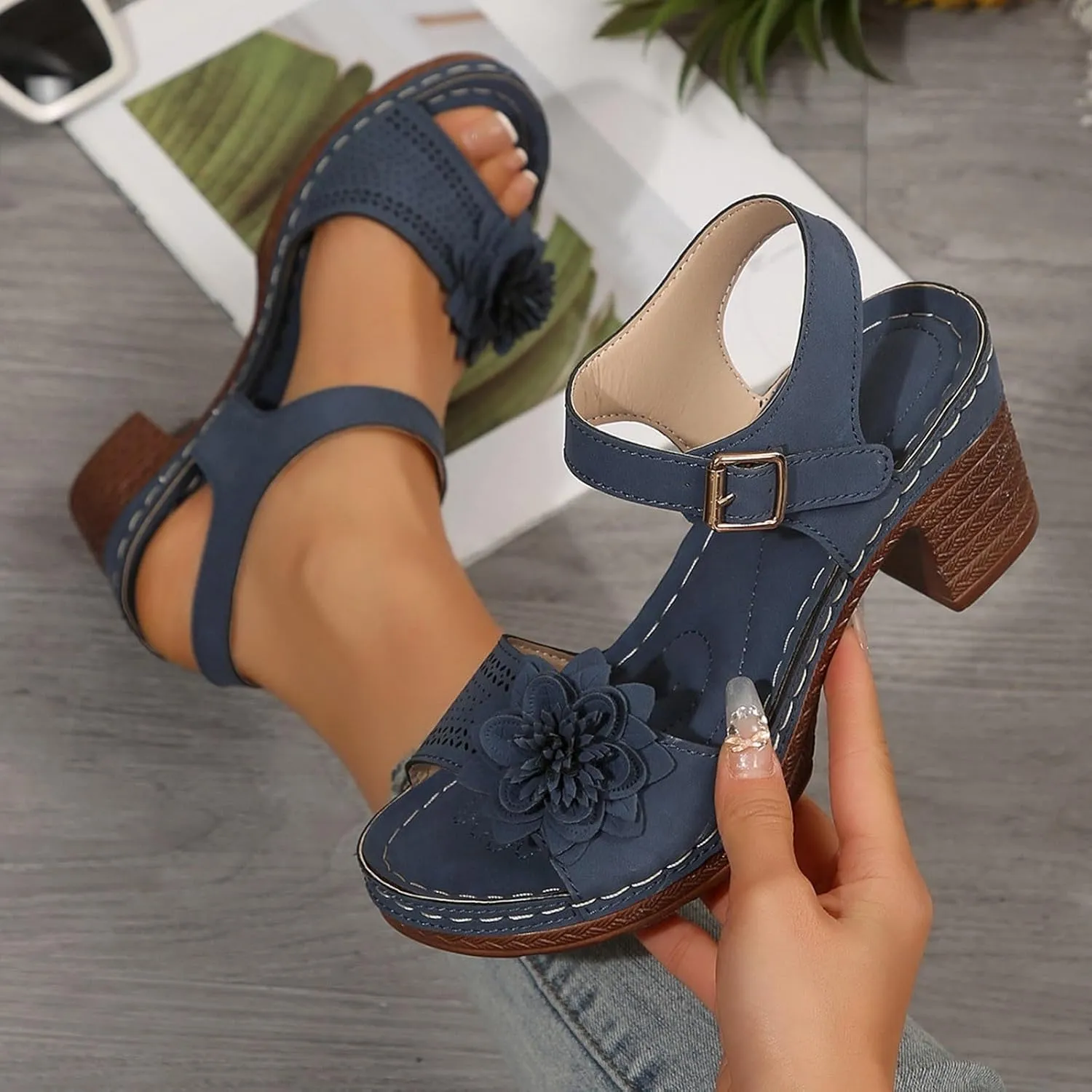 Chunky Heel Sandals for Women Platform Wedges Open Toe Wedges Heels Dressy Summer Comfortable Platform Sandals Ankle Strap Low Heels Casual Hollow Out Shoes Work Sandal for Women Office