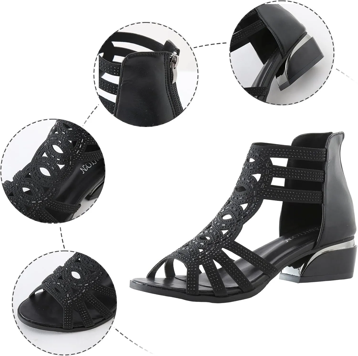 Chunky Heeled Sandals for Women 2024 Women Shoes Thick Heel Strap Diamond Fashion Sandals Outdoor Fashion Casual Shiny