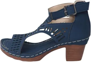 Chunky Heeled Sandals for Womens Bohemian Cutout Open Toe Hollow Ankle Buckle Block Heeled Sandals Casual Summer High Heel Peep Toe Adjustable Strap Sandal Lightweight Dressy Elegant Wedding Sandal