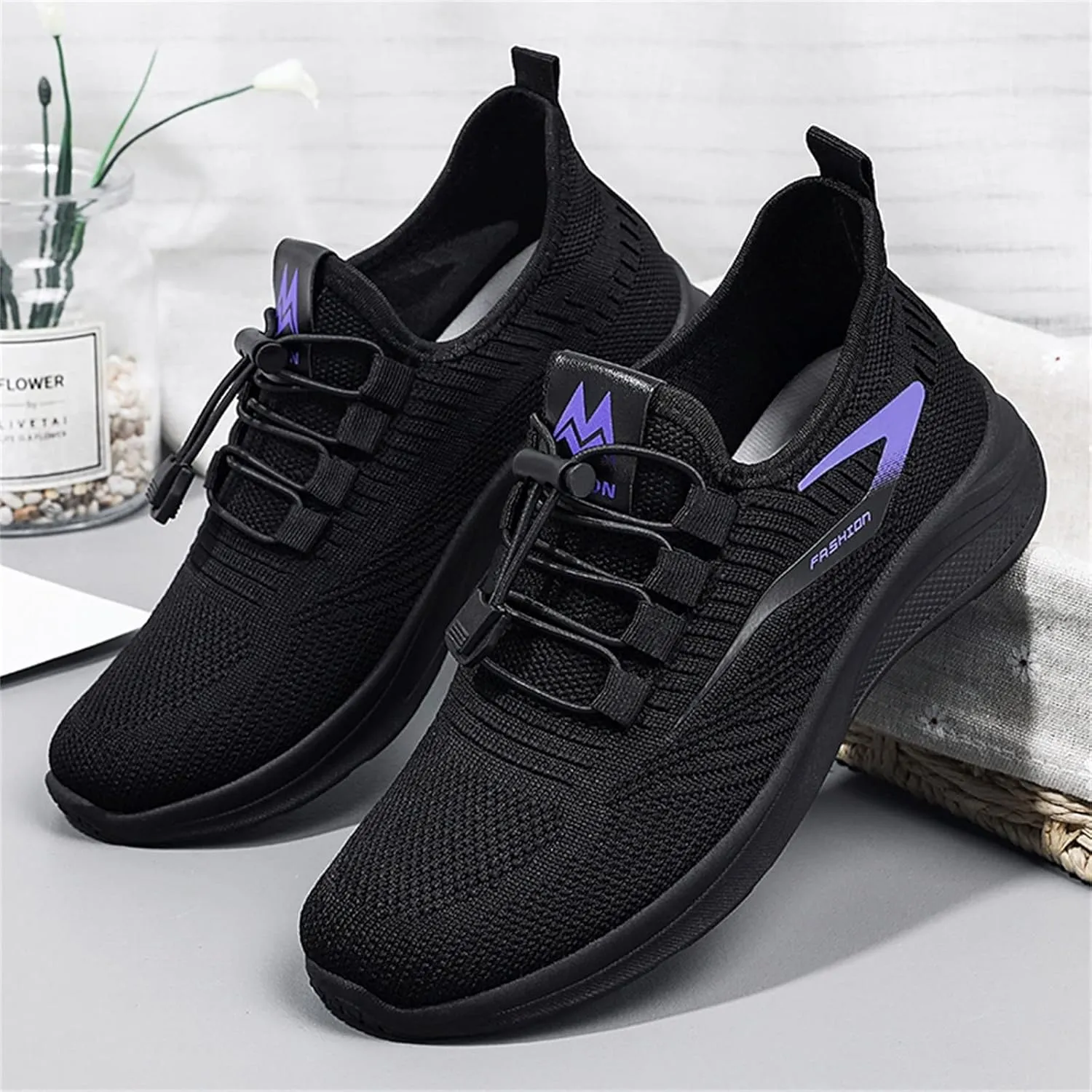 Classic Athletic Skateboard Sneakers for Women Lightweight Woven Orthopedic Walking Shoes Canvas Slip on Shoe