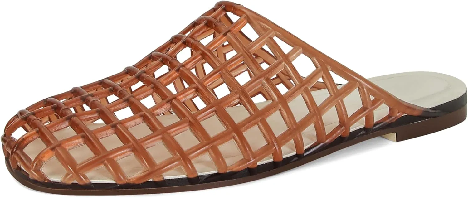Clear Jelly Flats for Women Closed Toe Mesh Hollow Jellies Mule Sandals Slip On Jelly Slides Casual Comforatable Summer Beach Slipper Sandals