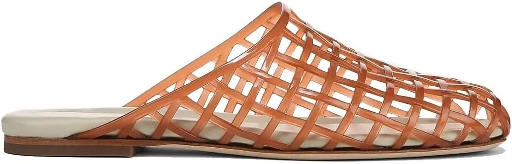 Clear Jelly Flats for Women Closed Toe Mesh Hollow Jellies Mule Sandals Slip On Jelly Slides Casual Comforatable Summer Beach Slipper Sandals