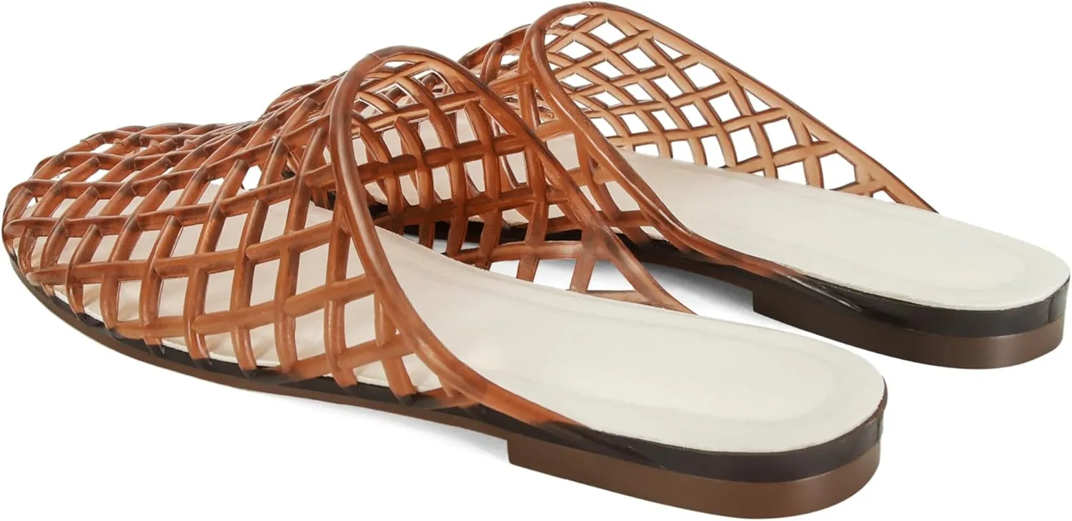 Clear Jelly Flats for Women Closed Toe Mesh Hollow Jellies Mule Sandals Slip On Jelly Slides Casual Comforatable Summer Beach Slipper Sandals