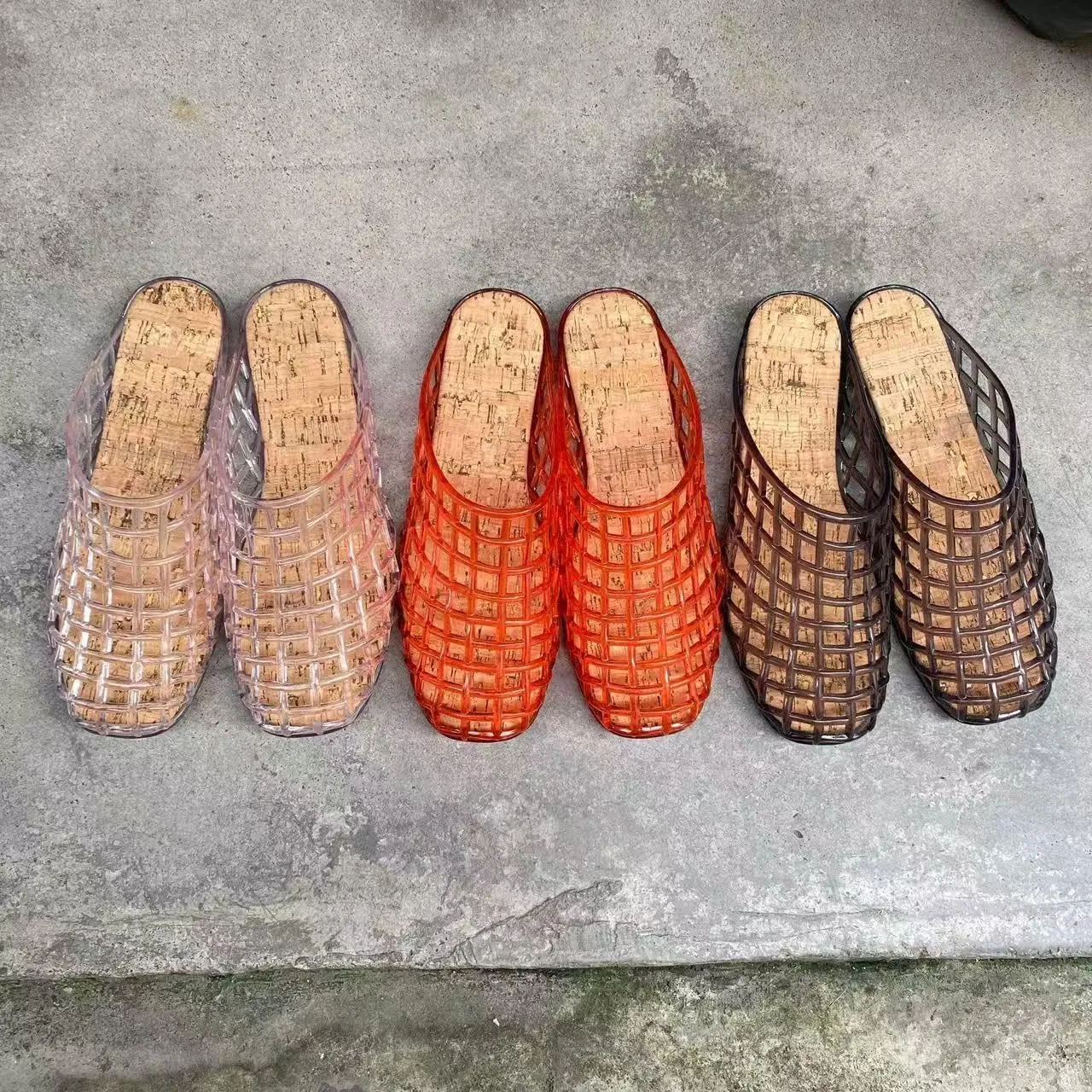 Clear Jelly Sandals for Women Fishnet Jellies Mesh Jelly Mules, Sparkly Mules Hollow Out Water Flats Slip Hollow Closed Toe Flat Sandals Beach Slip on Mesh Slides Summer Beach Slippers
