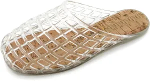 Clear Jelly Sandals for Women Fishnet Jellies Mesh Jelly Mules, Sparkly Mules Hollow Out Water Flats Slip Hollow Closed Toe Flat Sandals Beach Slip on Mesh Slides Summer Beach Slippers