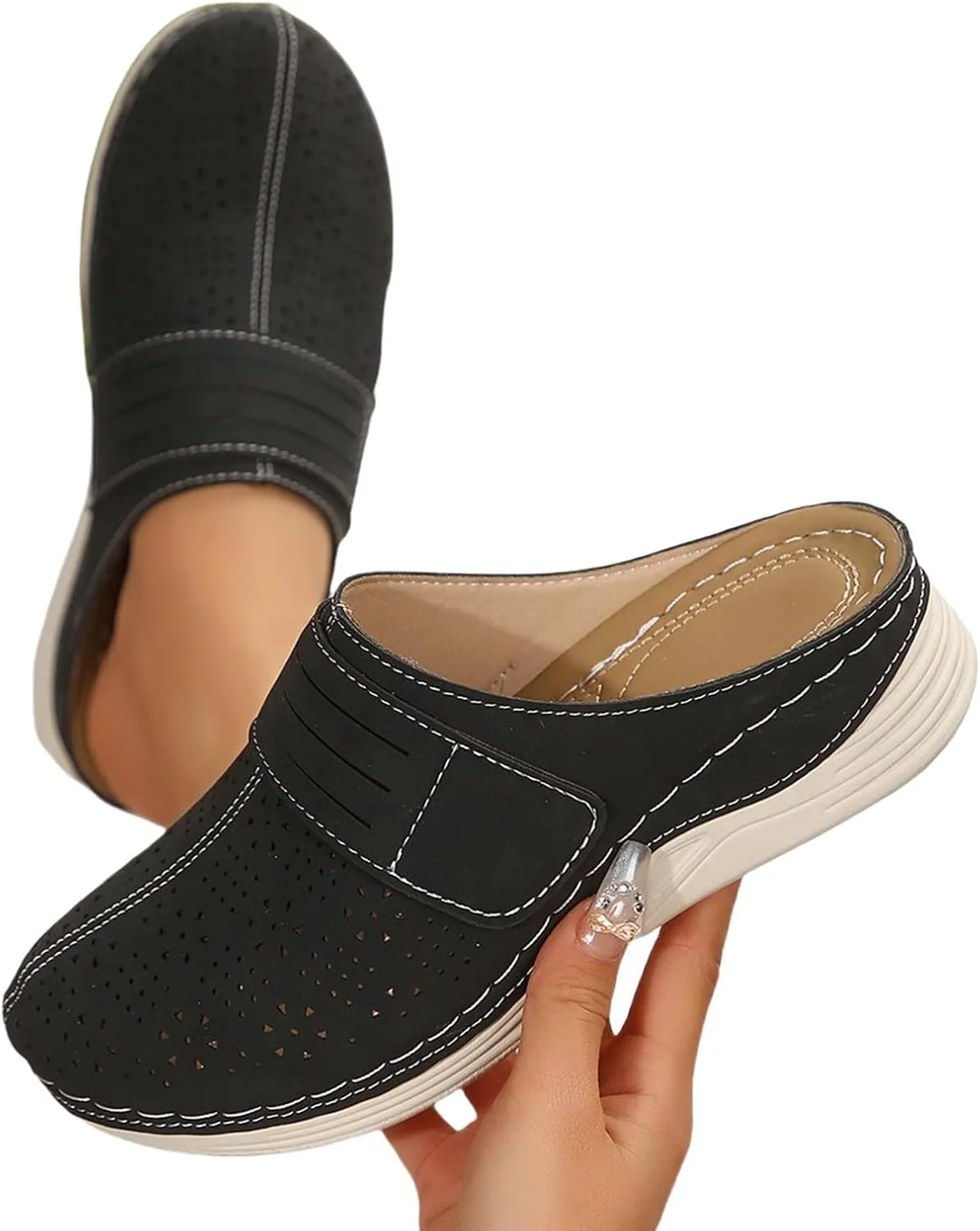 Clogs for Women Mules Slip On Shoes Comfortable Arch Support Closed Toe Sandals Summer Casual Lightweight Walking Sandals Backless Low Wedge Shoes Beach Vacation Sandal