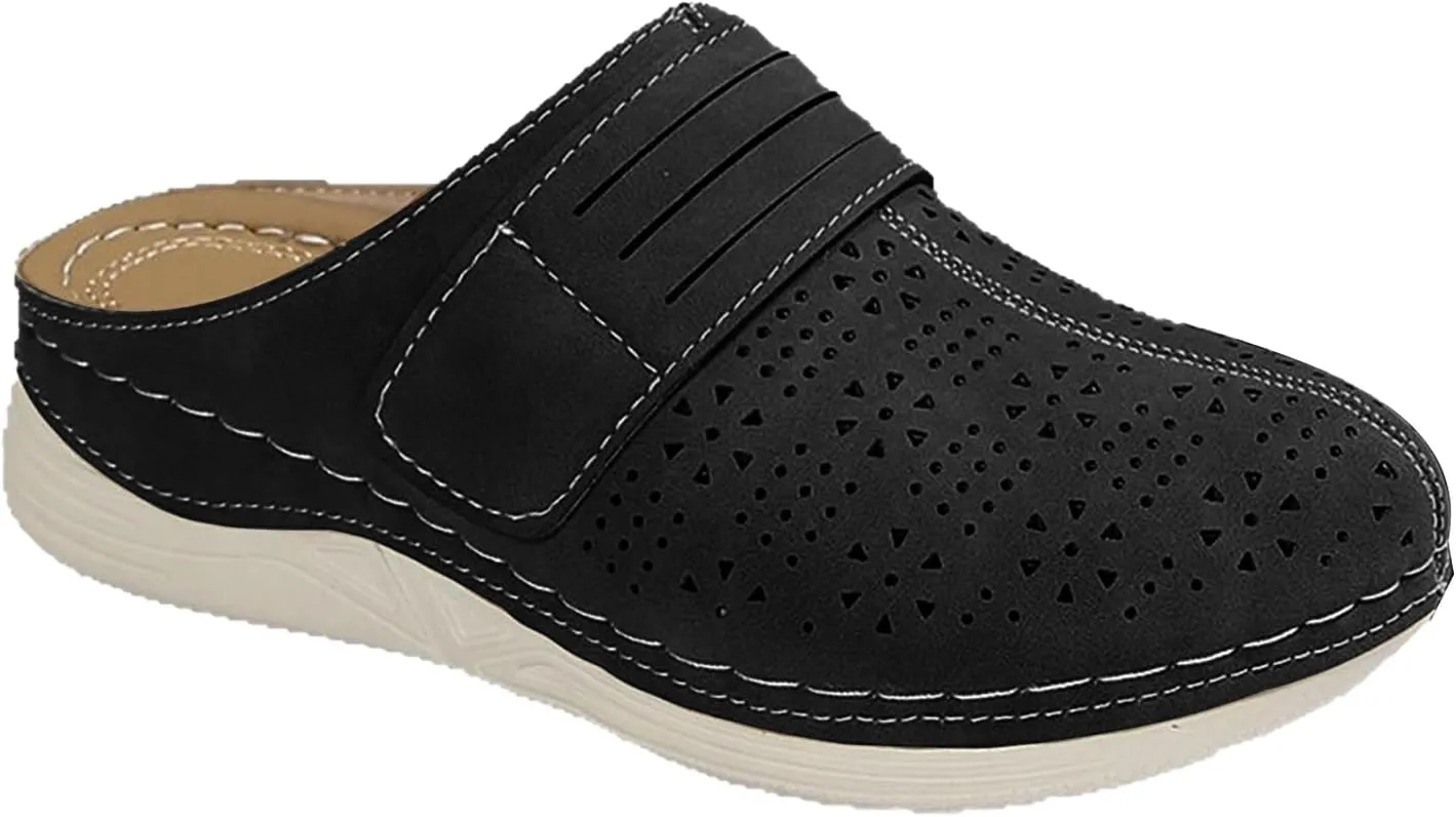 Clogs for Women Mules Slip On Shoes Comfortable Arch Support Closed Toe Sandals Summer Casual Lightweight Walking Sandals Backless Low Wedge Shoes Beach Vacation Sandal