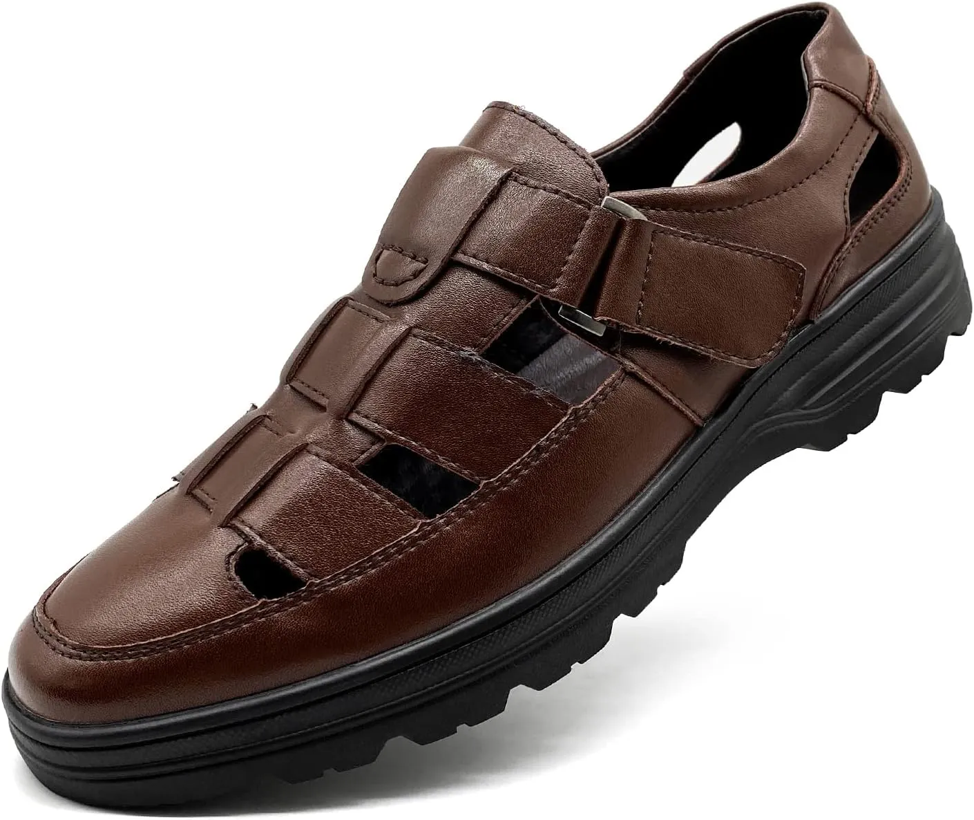 CMM Mens Casual Closed Toe Leather Sandals Outdoor Fisherman Adjustable Summer Shoes