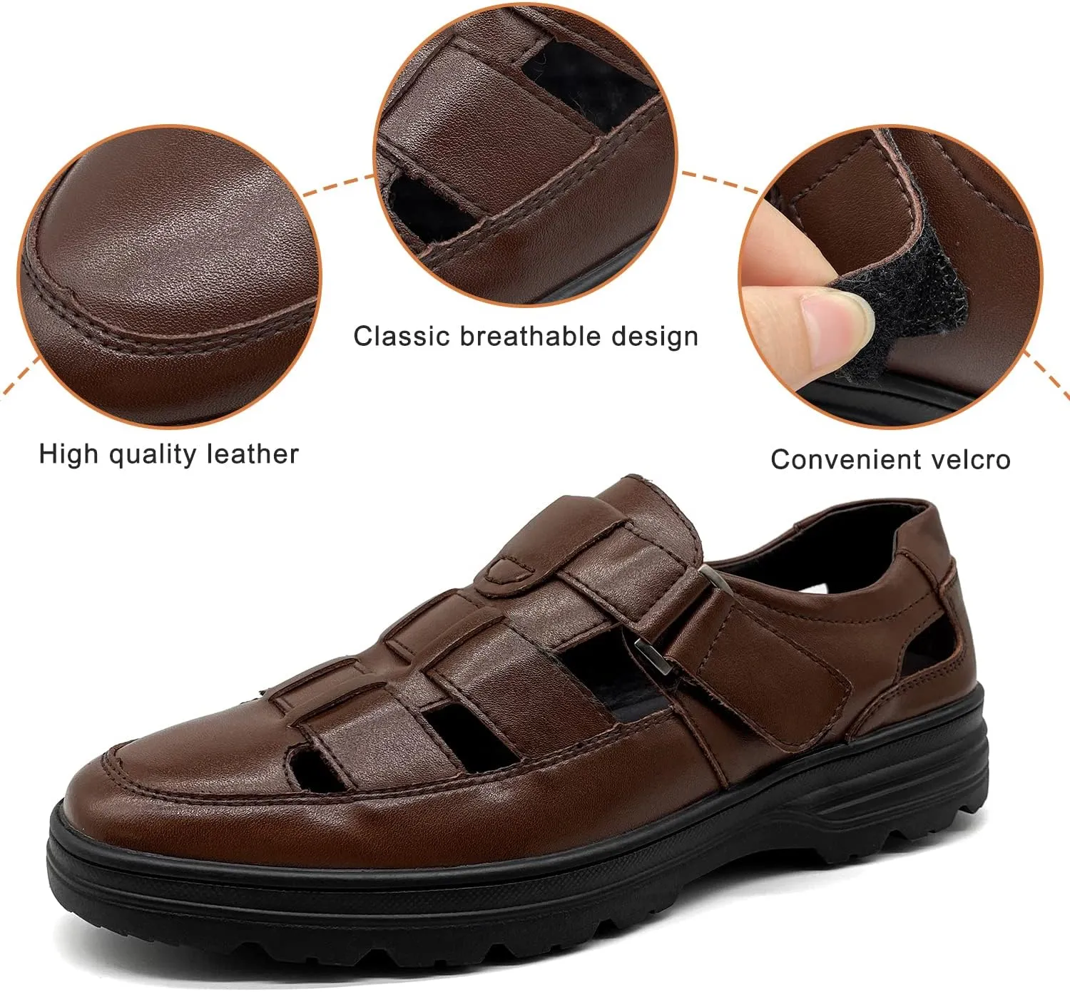CMM Mens Casual Closed Toe Leather Sandals Outdoor Fisherman Adjustable Summer Shoes