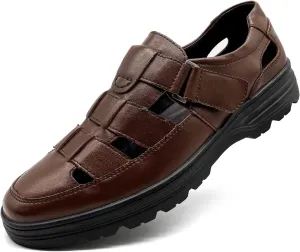 CMM Mens Casual Closed Toe Leather Sandals Outdoor Fisherman Adjustable Summer Shoes